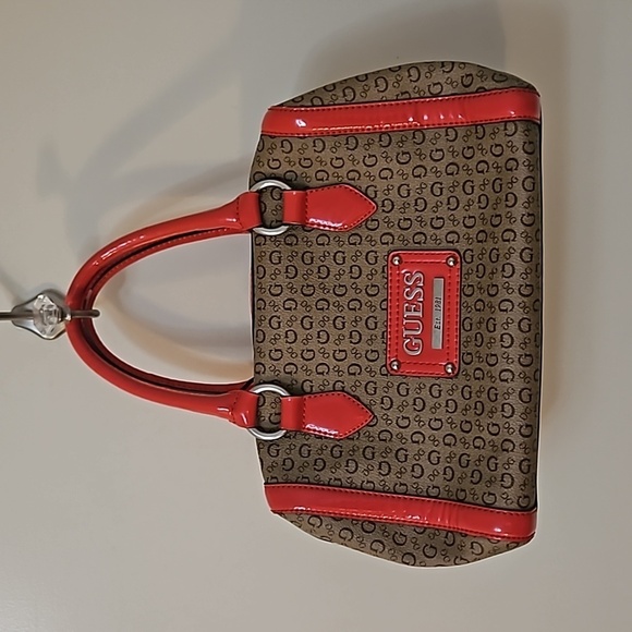 VTG GUESS 1990s Salmon Pink Trim Logo Monogram Doctor Handbag - Picture 2 of 10